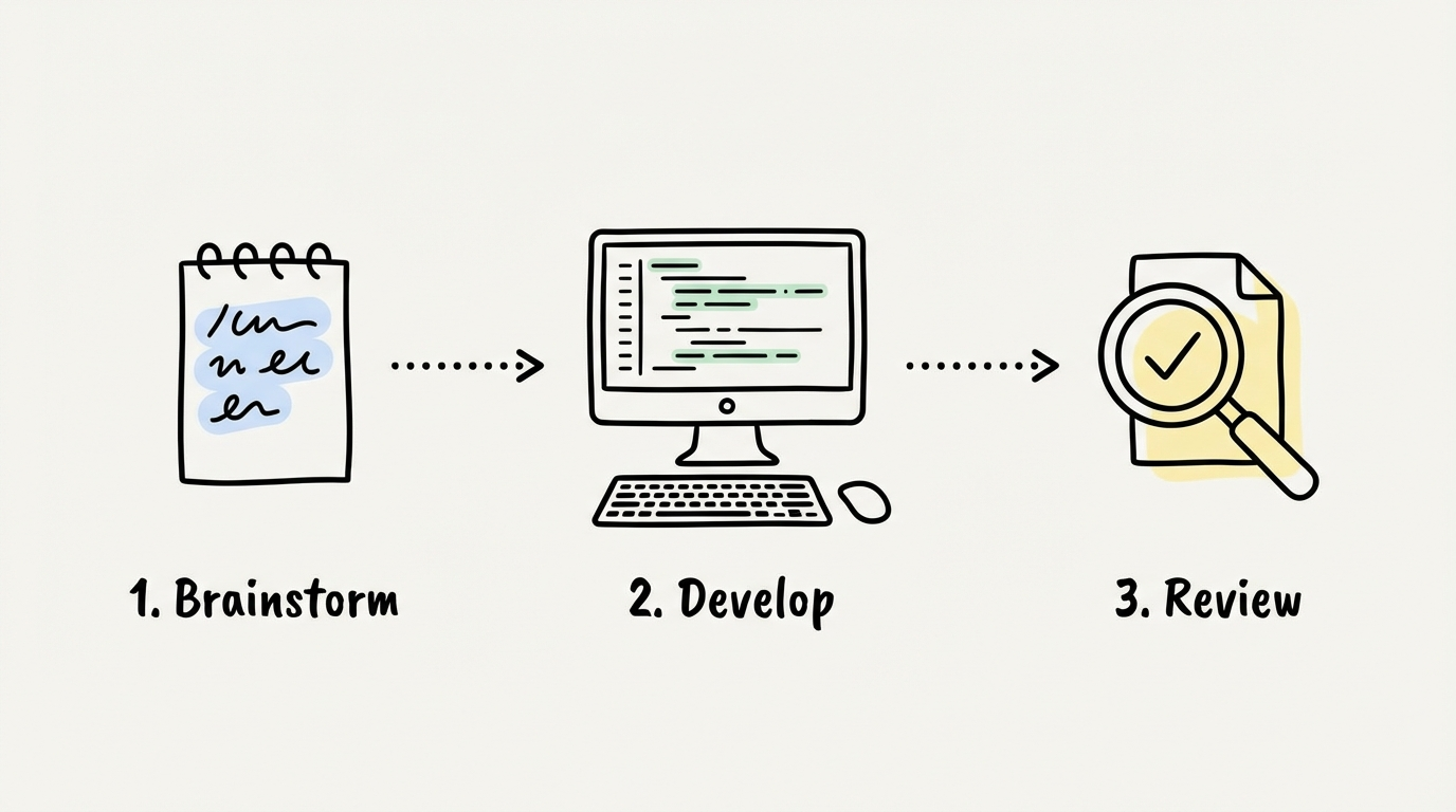 需求→代码→审查工作流